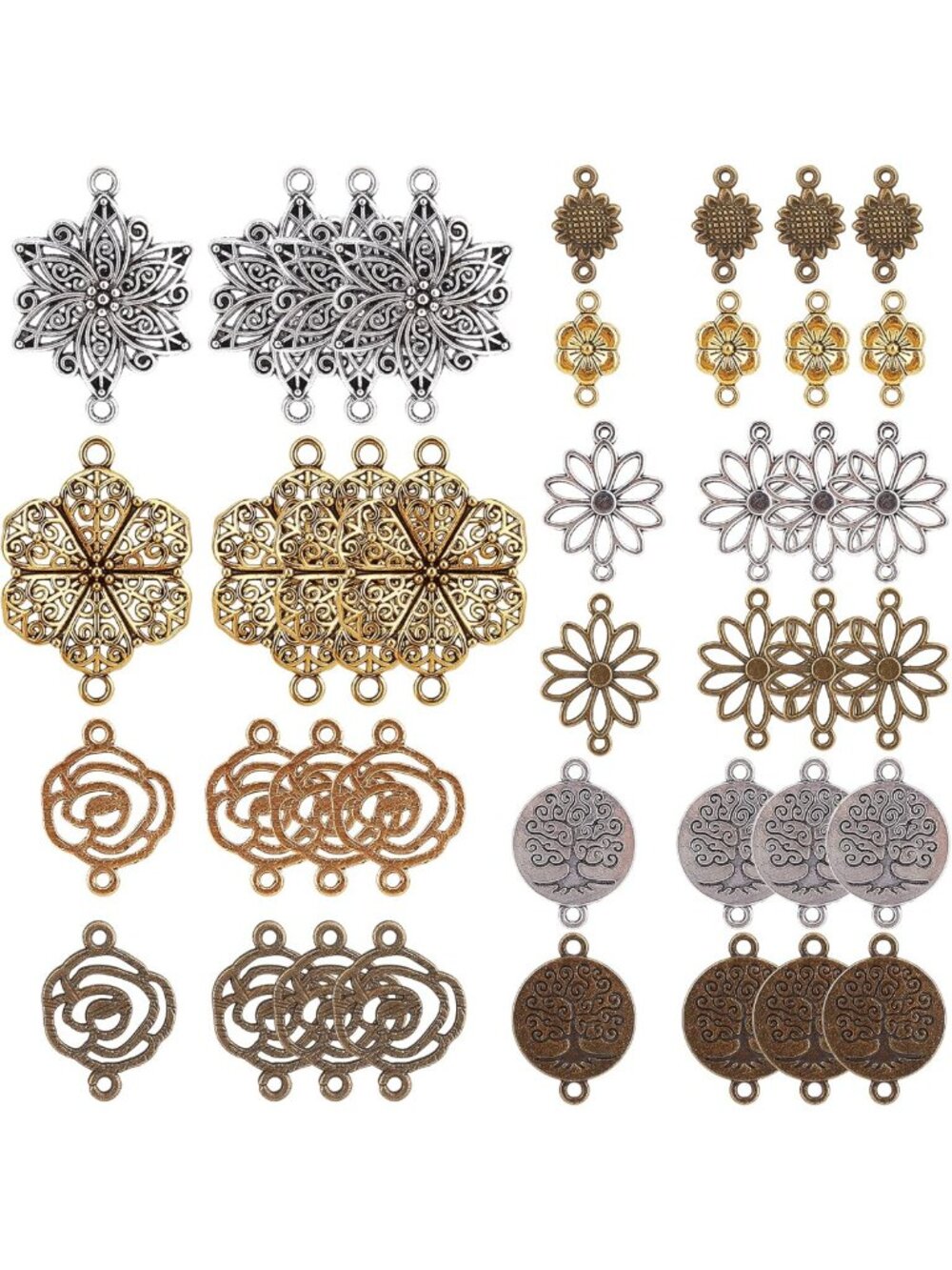 60Pcs Filigree Connectors Charms - Gold & Silver Metal Findings for Jewelry
